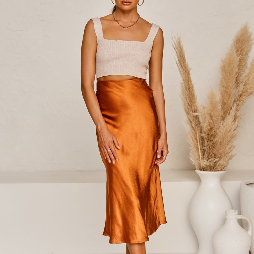 Slip-on Copper Satin Skirt